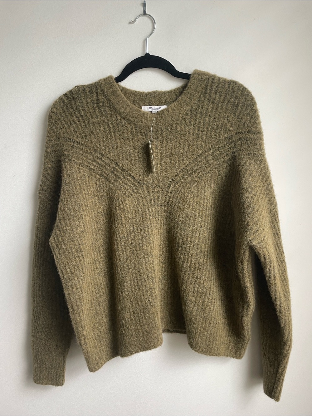 Madewell Olive Crewneck Textured Knit Sweater